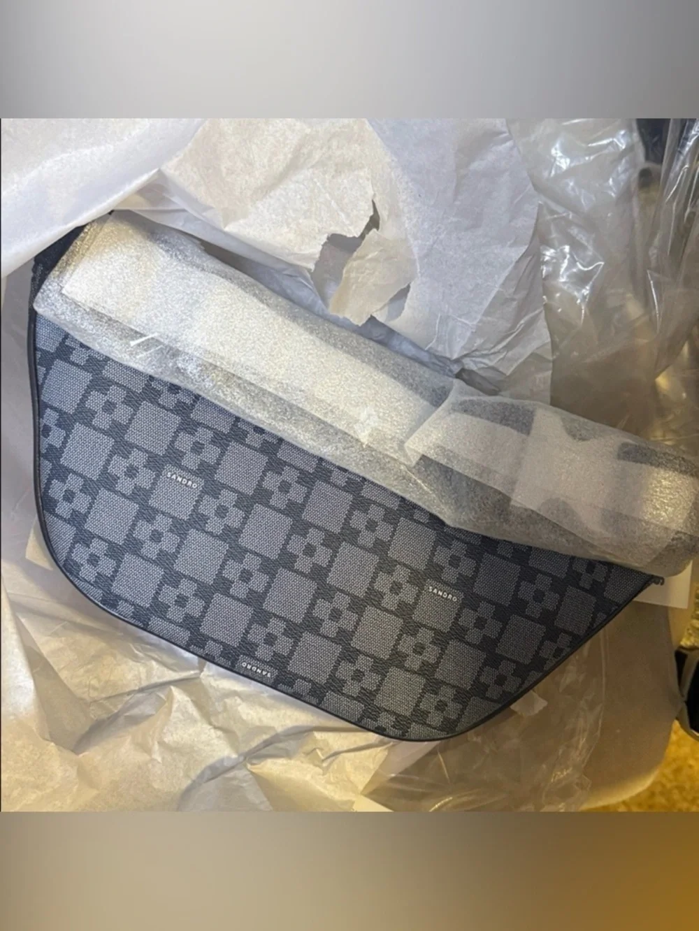 Sandro Paris Blue Monogram Coated Canvas Belt Bag NWT Unisex